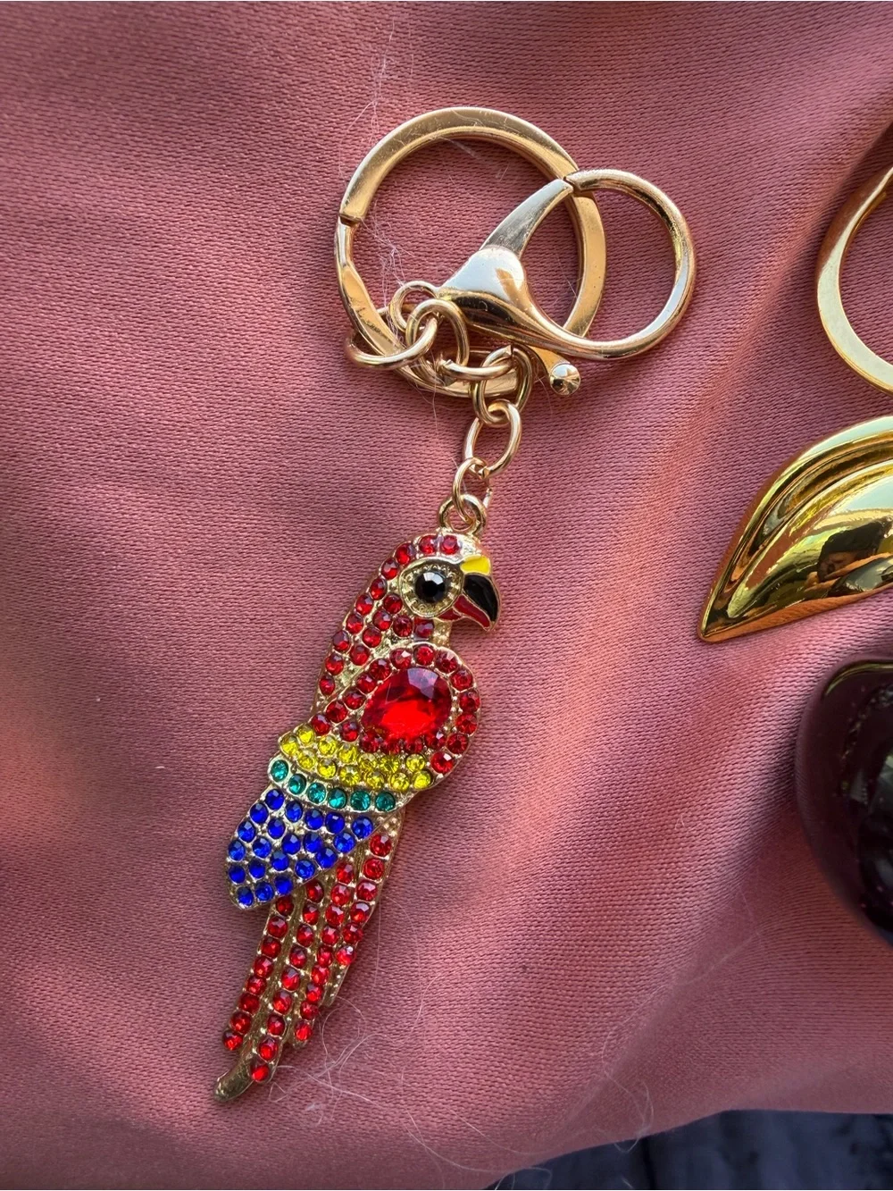 Gold Parrot Crystal Keychain - Multicolor Bird Charm